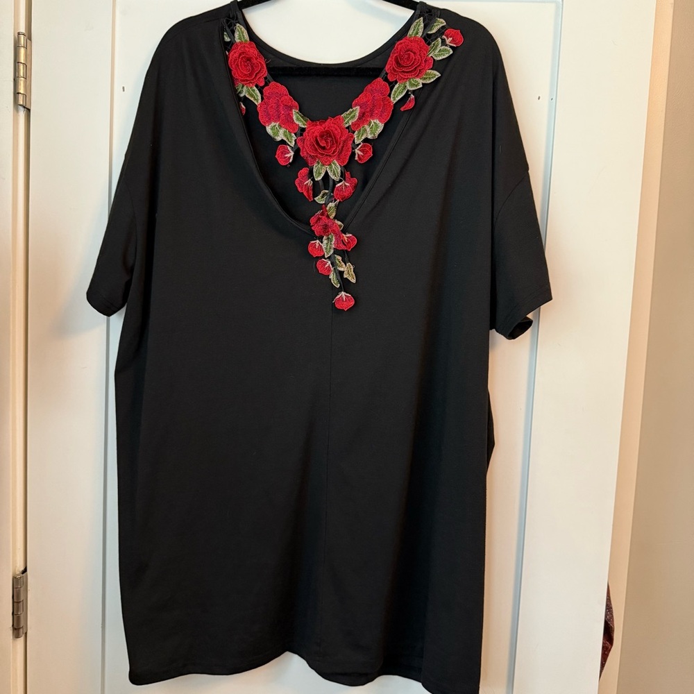 Black Tunic with Rose Appliqué